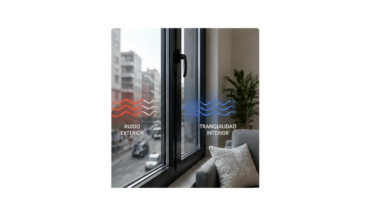 Ventana termopanel PVC reduciendo ruido exterior y mejorando tranquilidad interior